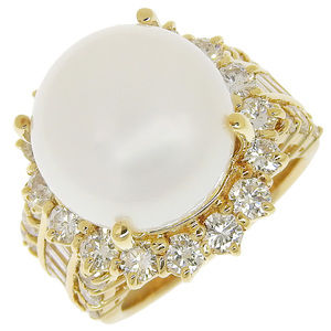 LuxUness K18 Gold Pearl Diamond Ring 12 Metal Ring